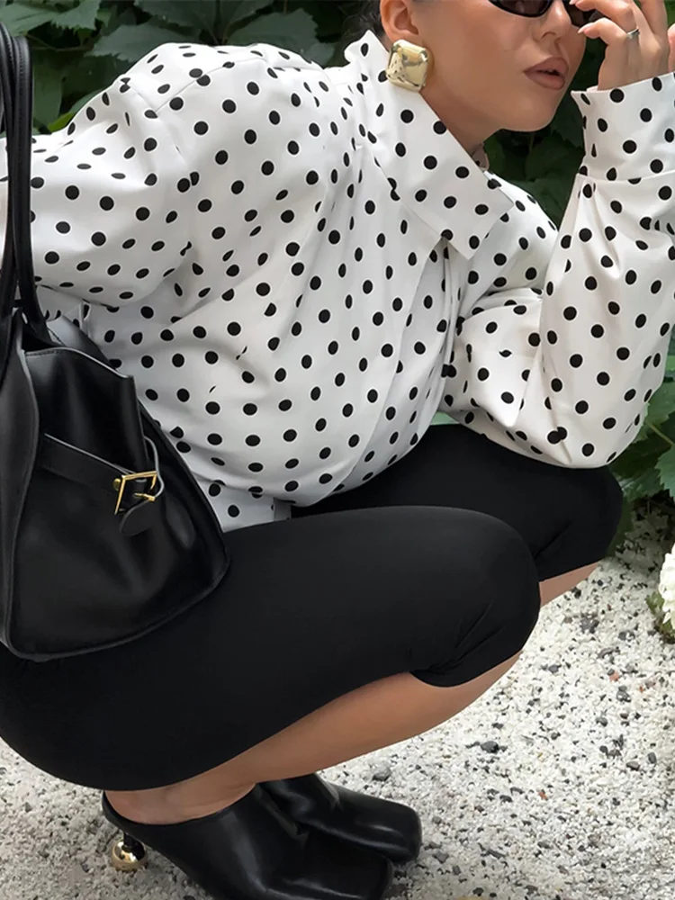 

Street Polka Dot Slim Women's Short Jacket Stand Collar Long Sleeve Single Breasted Waist Cinching Coat New Locomotive Outerwear