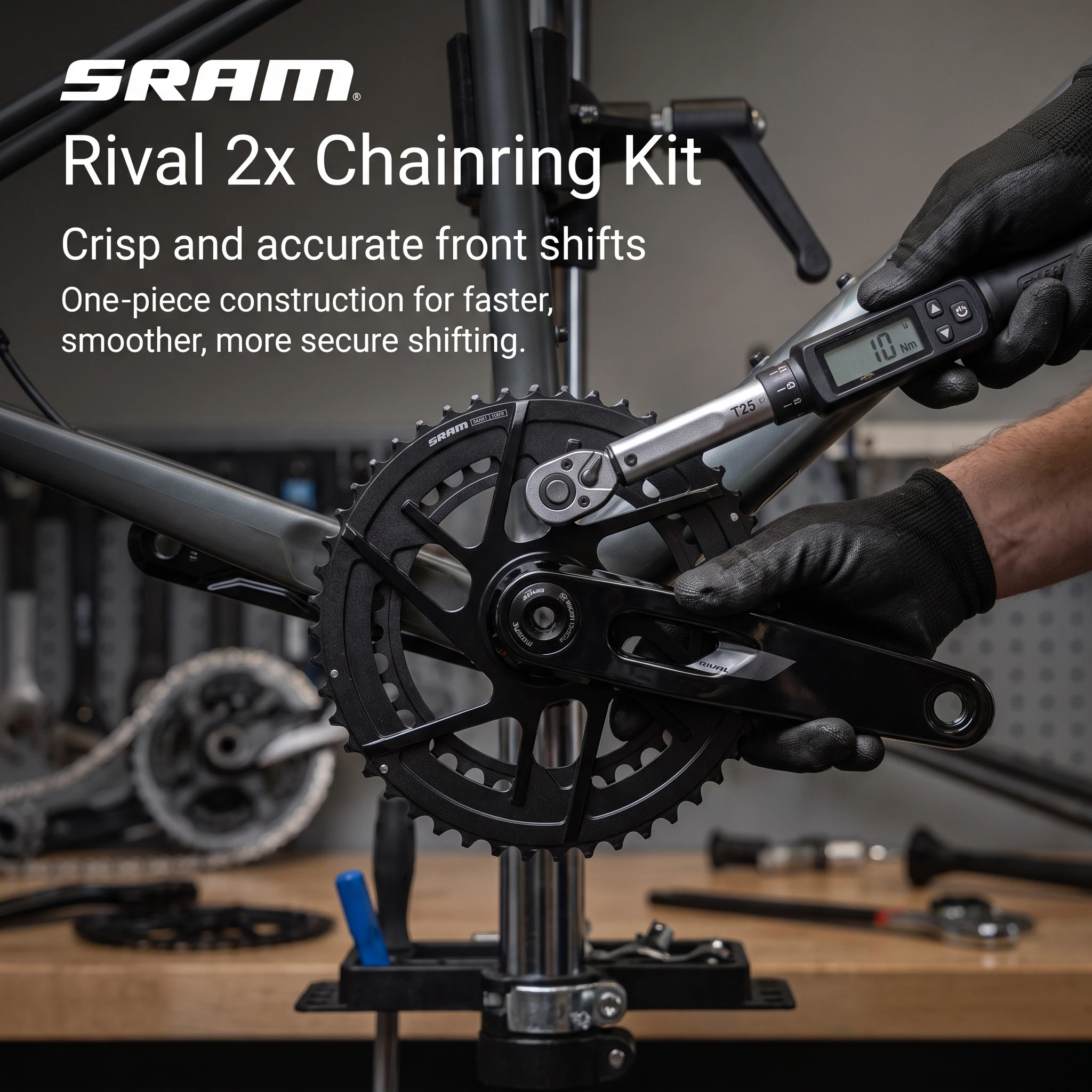 Комплект цепных звезд SRAM Rival 2x 12-скоростных, цельные звезды X-Range 46/33T или 48/35T DM с 8 болтами, плоский профиль, CR-RIV-KIT-E1