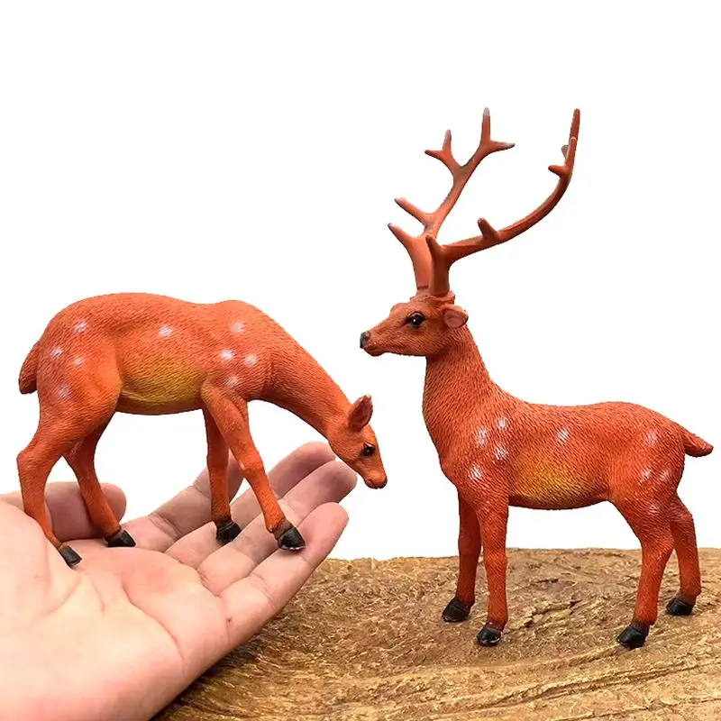 Realistic Plum Blossom Deer Animal Figurine Forest-Style Photography Prop Desktop Ornament Christmas Deer Home Decor