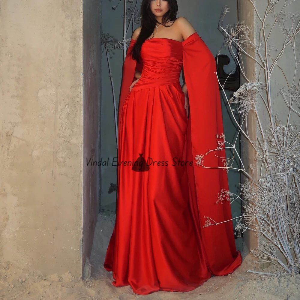

Vindal Sleeveless Satin Formal Party Dress A-Line Off The Shoulder Court Train Sexy Elegant Luxury Customized Evening Dresses