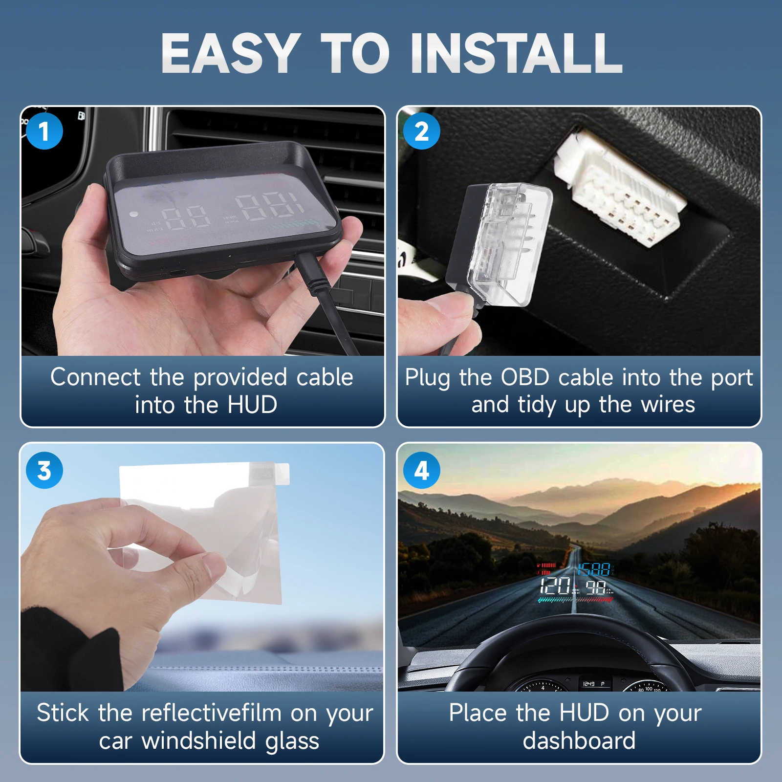 CNSPEED P16 Car OBD2 HUD TFT LCD Color Screen Head Up Display Speedometer RPM Voltage Turbo Pressure Oil Temp Time Gauge For Car