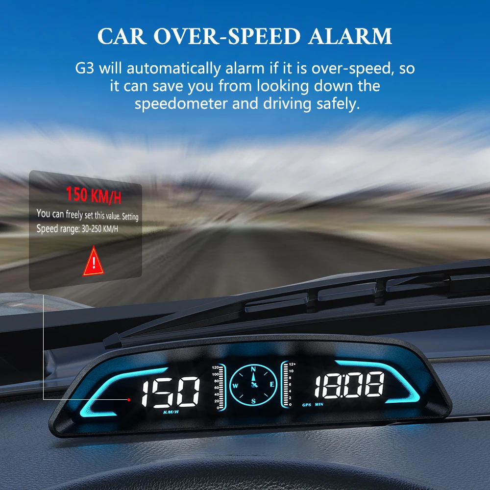 WYOBD G3 GPS HUD Tachimetro automatico Head Up Display Car Smart Digital Alarm Promemoria Meter Accessori elettronici per tutte le auto