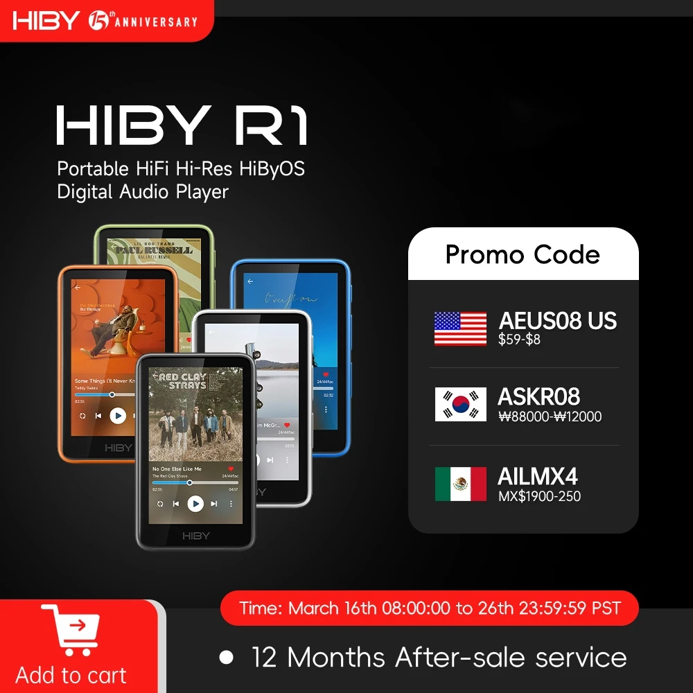 HiBy R1 HiFi Audio Music Player MP3 USB DAC WiFi Bluetooth 5.1 DSD256 PCM384kHz/32bit X1600E CS43131 MSEB Web Radio 3.5mm Output