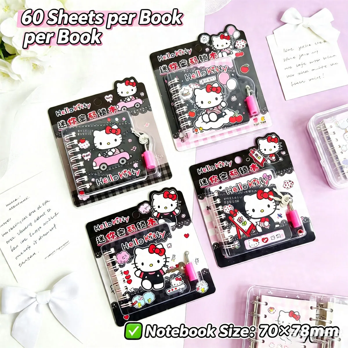 Sanrio Hello Kitty Kids' Secret Diary Cute Spiral-Bound Notebook with Lock Colorful Pages Stationery Gift