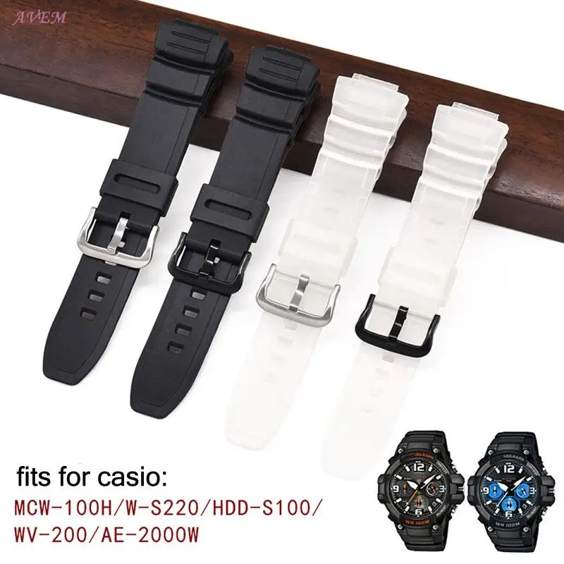 Replacement Resin Watch Band for Casio MCW-100H 110H W-S220 HDD-S100 WV-200 AE-2000 2100 Watch Strap TPU Rubber Wrist Bracelet