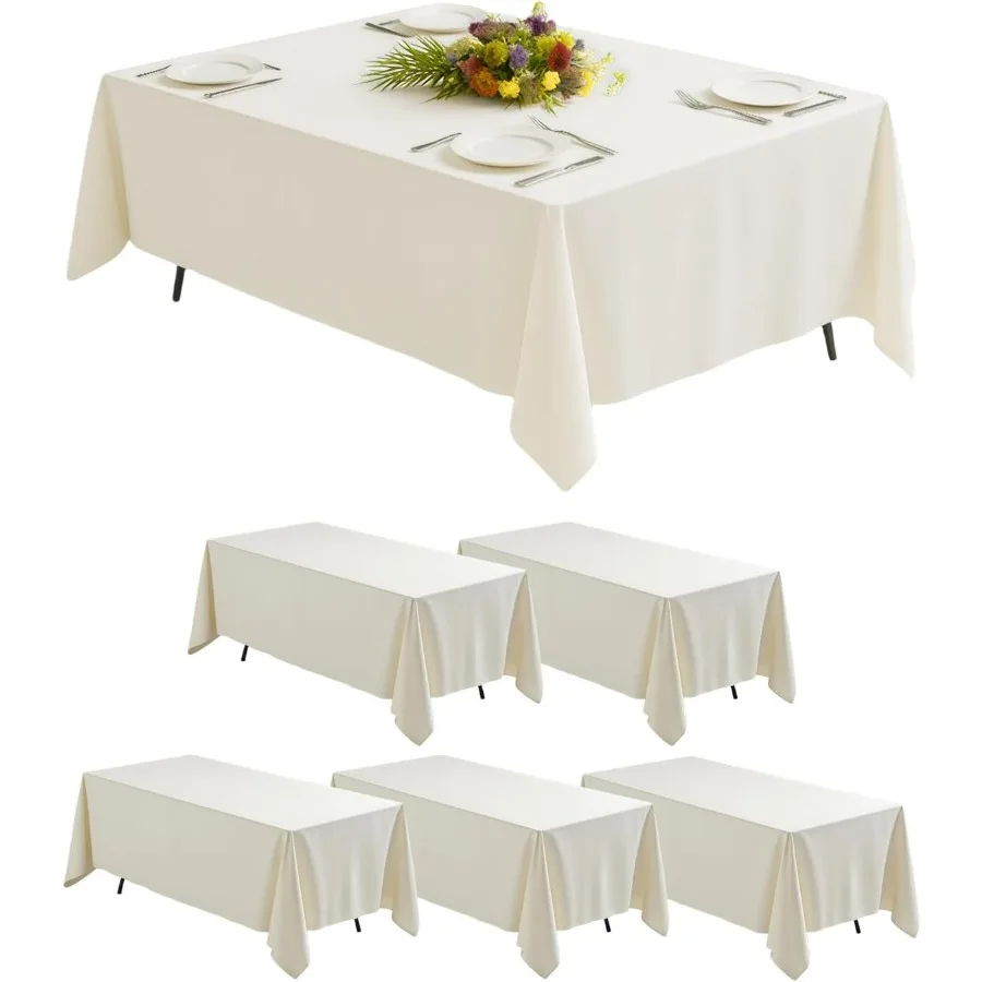 

6 Pack Lvory Tablecloth 90 x 132 Inch – Rectangular Polyester Table Cloth, 6-8 Ft Tables – Reusable, Machine Washable Cover for