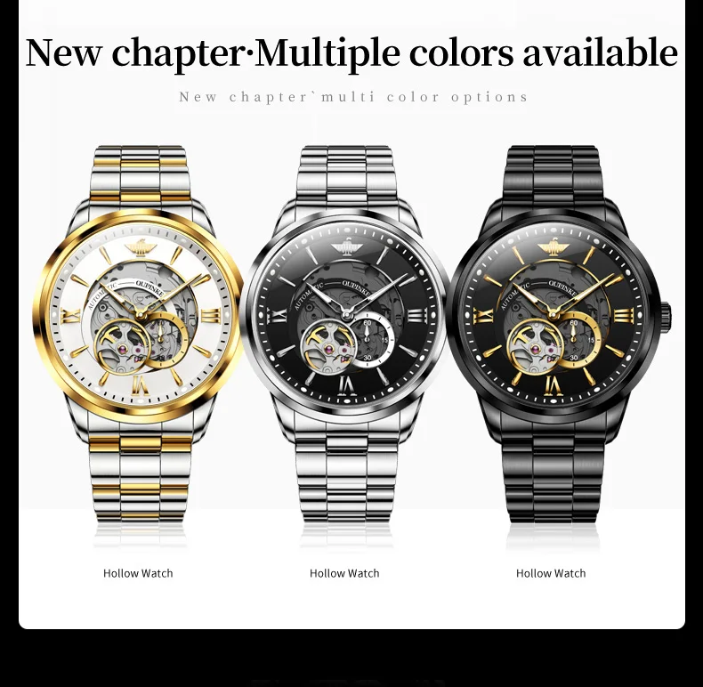 OUPINKE 3190 Japan Movement Watch for Men Skeleton Hollow Luminous Waterproof Original TOP Brand Wristwatch for Man Genuine