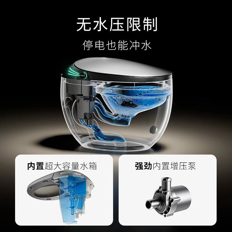 مرحاض ذكي متكامل بدون حد ضغط الماء، مسدس كهربائي منزلي مستدير أوتوماتيكي، مرحاض رمادي #4