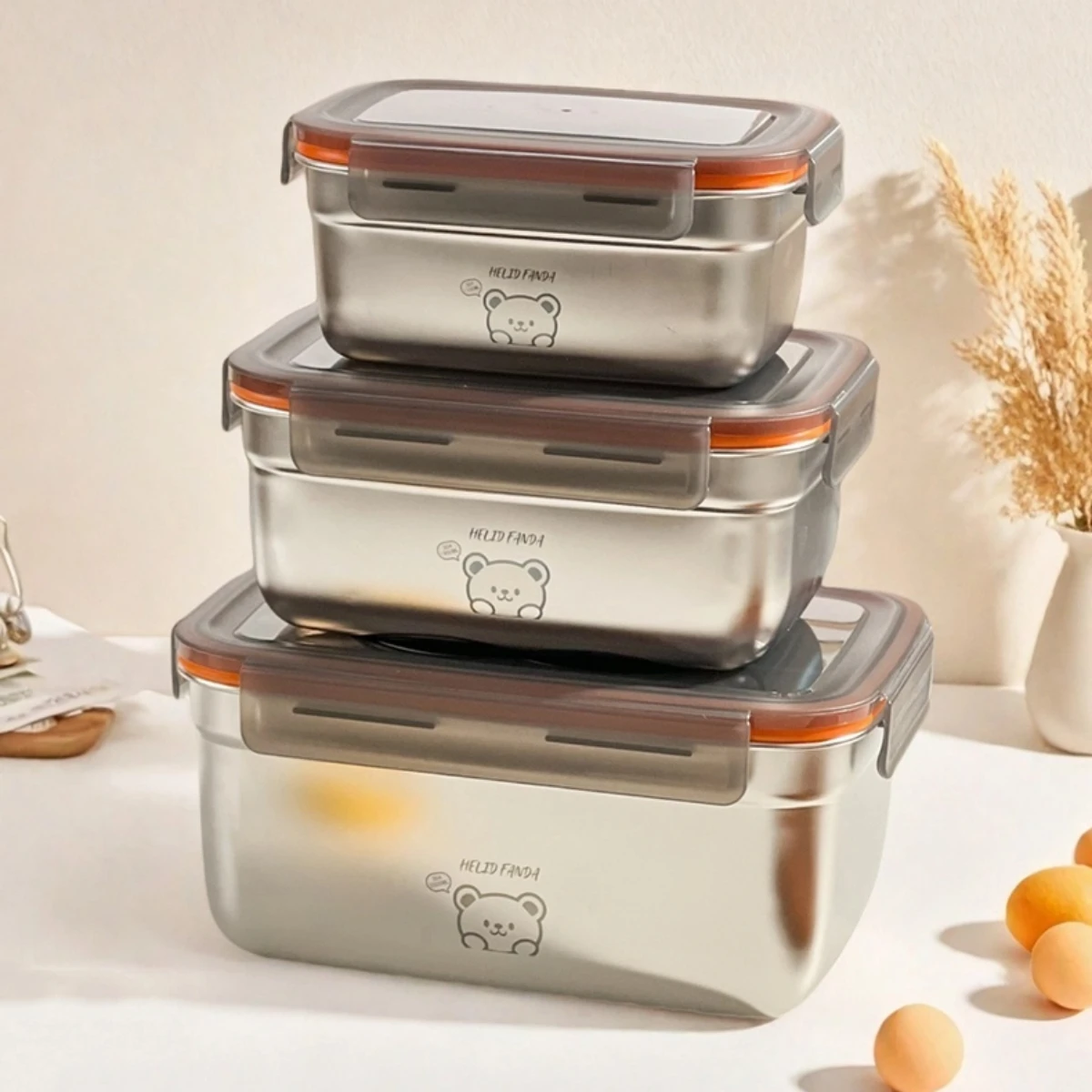 Large Capacity 304 Stainless Steel Food Storage Box Leak Proof Fridge Food Fresh-keeping Box Microwave Heatable Food Container