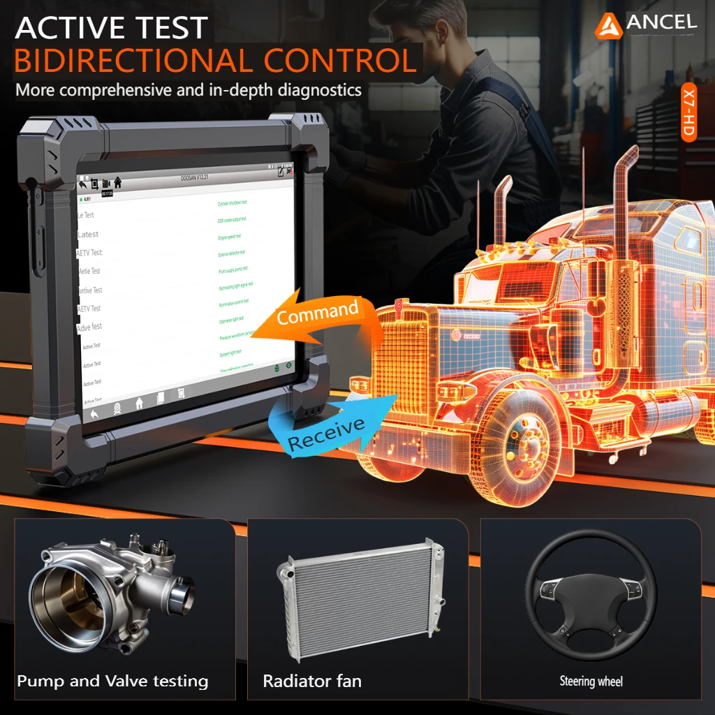 2025 Diesel Heavy Duty Truck Scanner 24V 12V Ancel X7 HD ECU Coding All System Oil Reset Bi-directional Control Diagnostic Tools
