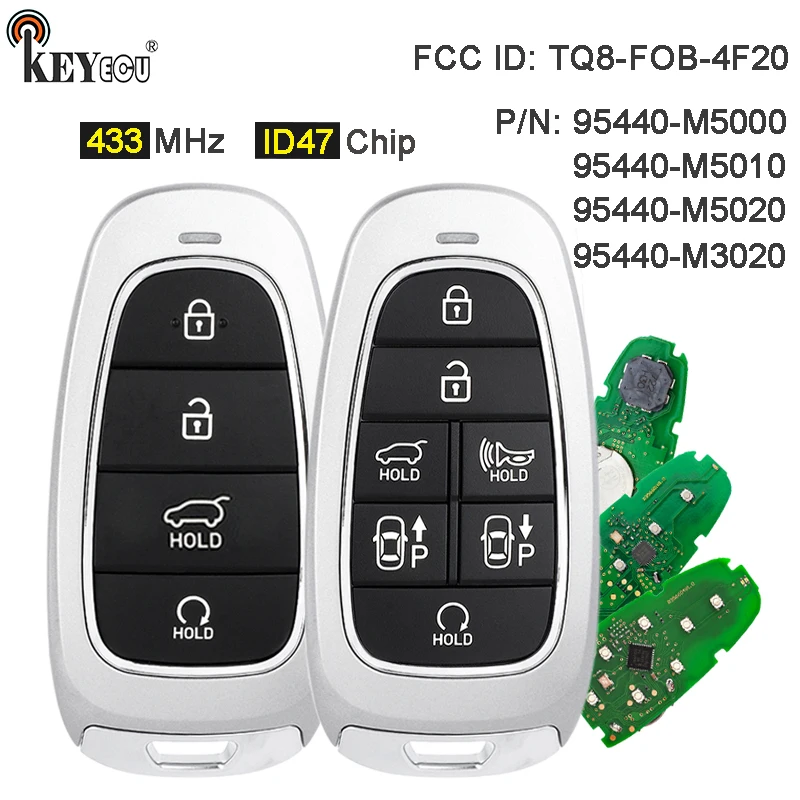 KEYECU 433MHz ID47 Chip 95440-M5000 95440-M5010 / M5020 / 95440-M5300 Keyless Go Smart Remote Key Fob for Hyundai Nexo 2019-2024