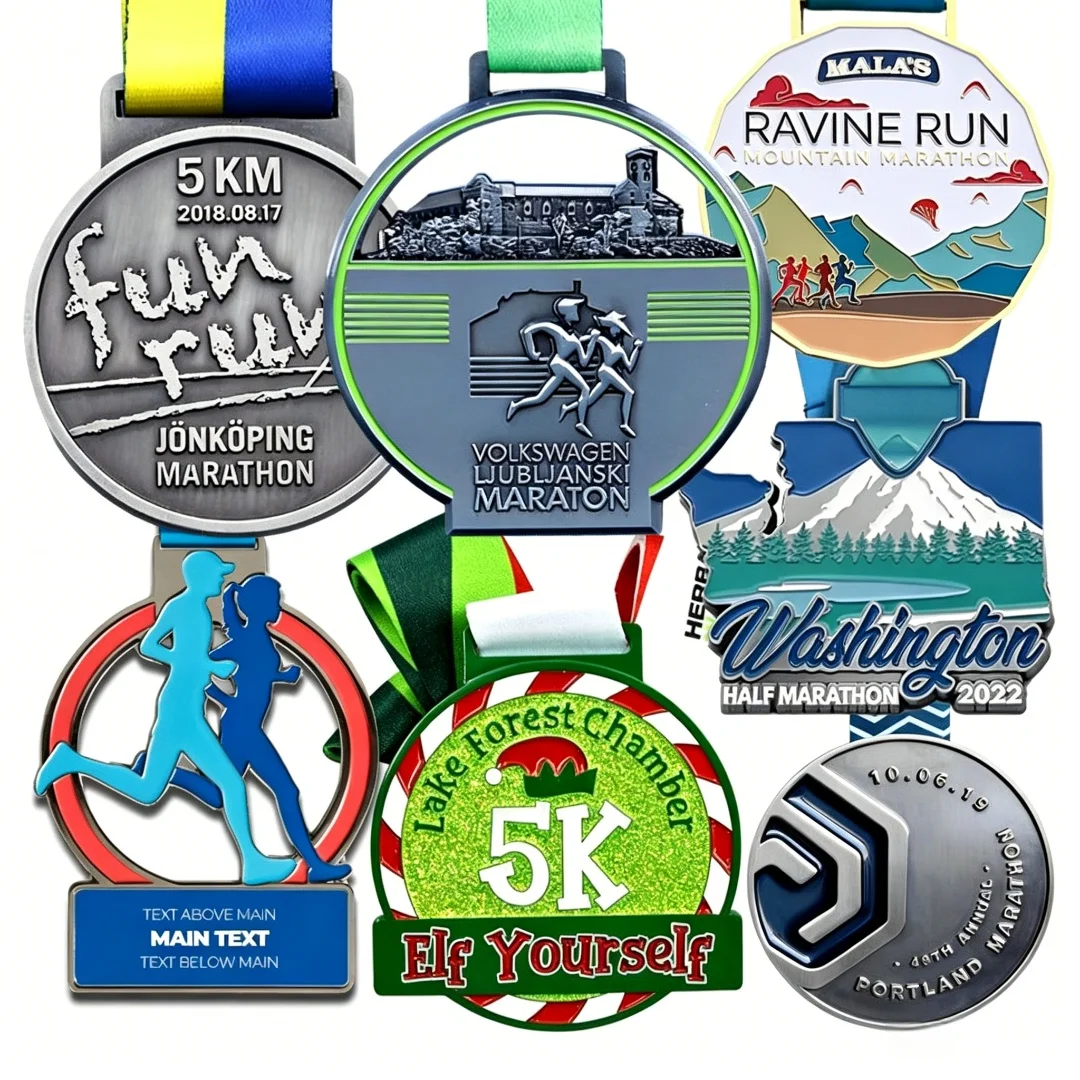 Custom 3D Sports Medal with Ribbon Personalized Gold Silver Bronze Award Medal for Marathon Soccer Volleyball Cycling Souvenir