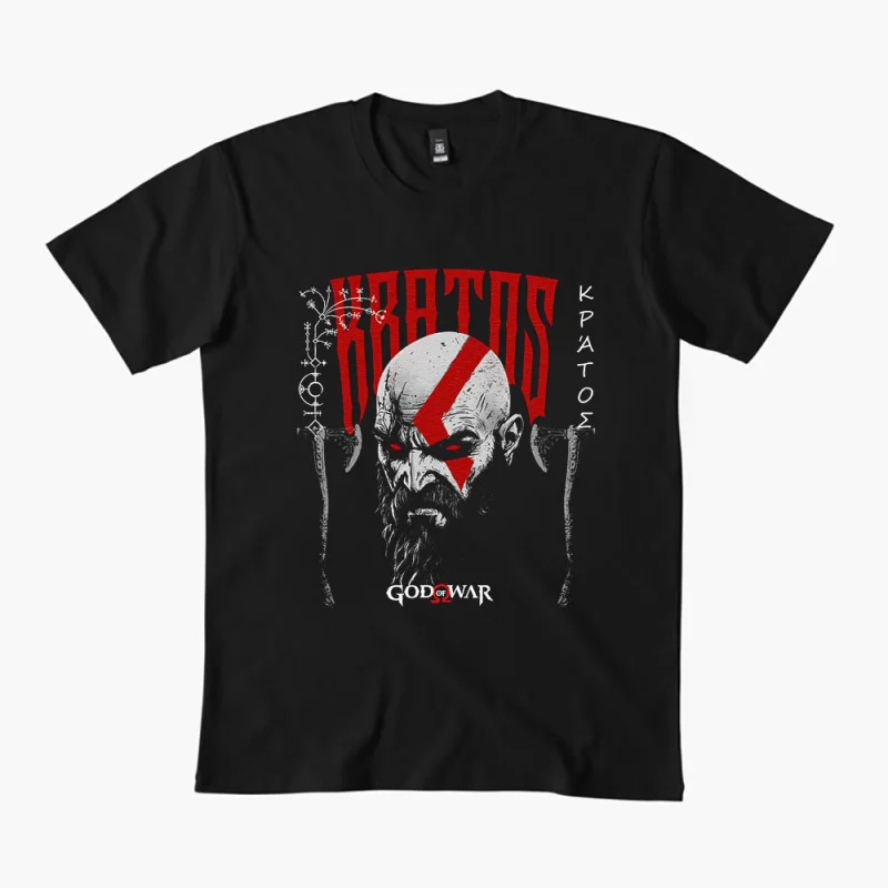 Retro Kratos God of War Videogame Gift T-Shirt Vintage Spartan warrior Graphic Clothes 0330 100% cotton printed Large size Tops