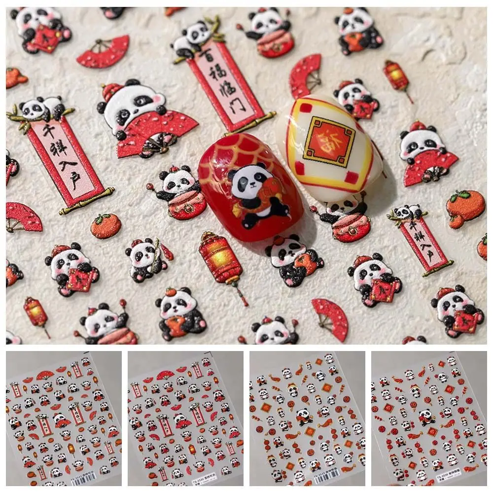 Capodanno cinese Panda Panda Adesivi per unghie Ornamenti per manicure cachi Panda Decalcomanie per unghie Accessori per unghie Colore rosso