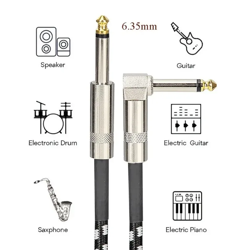 0,5/1/3,5M Audiokabel TRS 1/4 Zoll 6,5mm Audiokabel mit Geräuschunterdrückung für Bass, E-Drum, Verstärker und E-Gitarre – Detail 4