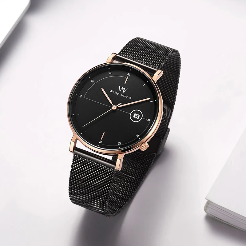 WM Watch ساعة كوارتز بسيطة مقاومة للماء كلاسيكية كاجوال رجال الأعمال ساعات Welly Merck WM004M