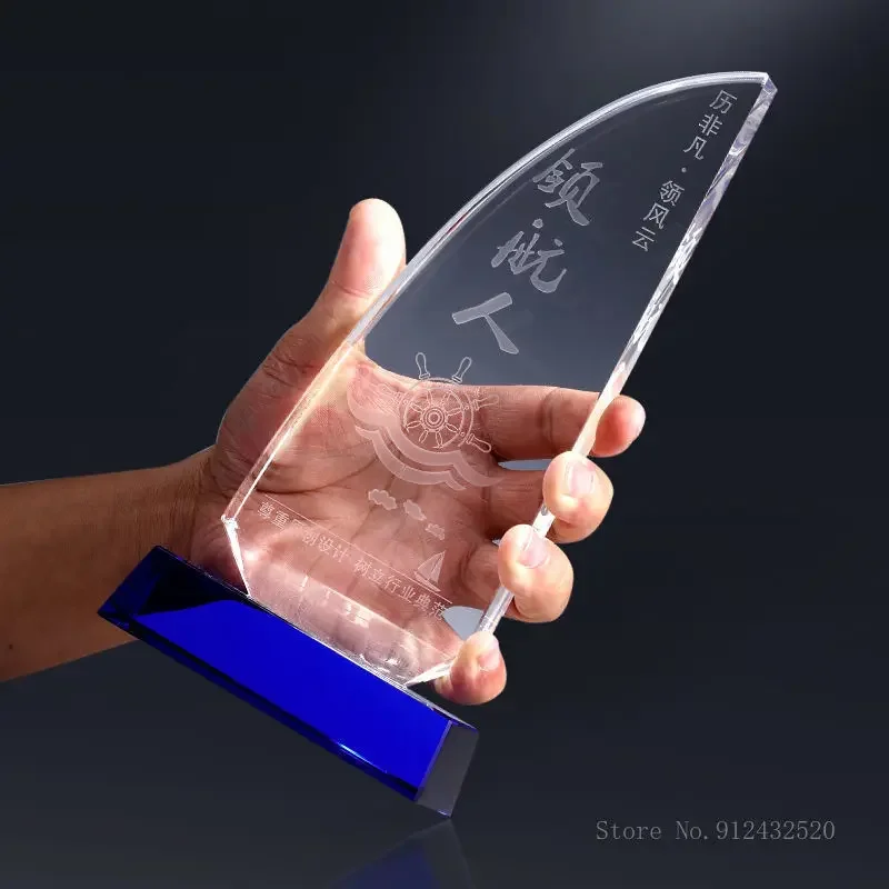 Customized Crystal Trophy, Color Printing, Sports Movie Award, Annual Meeting Outstanding Staff AwardS Souvenir, Decoration, 1Pc