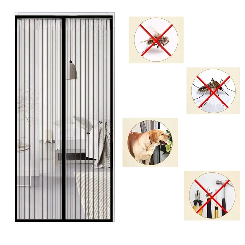 Magnetic Mesh Door Curtain, No Magnetic Strip Winding Design, Embroidered Anti-Mosquito Screen Door for Summer Home
