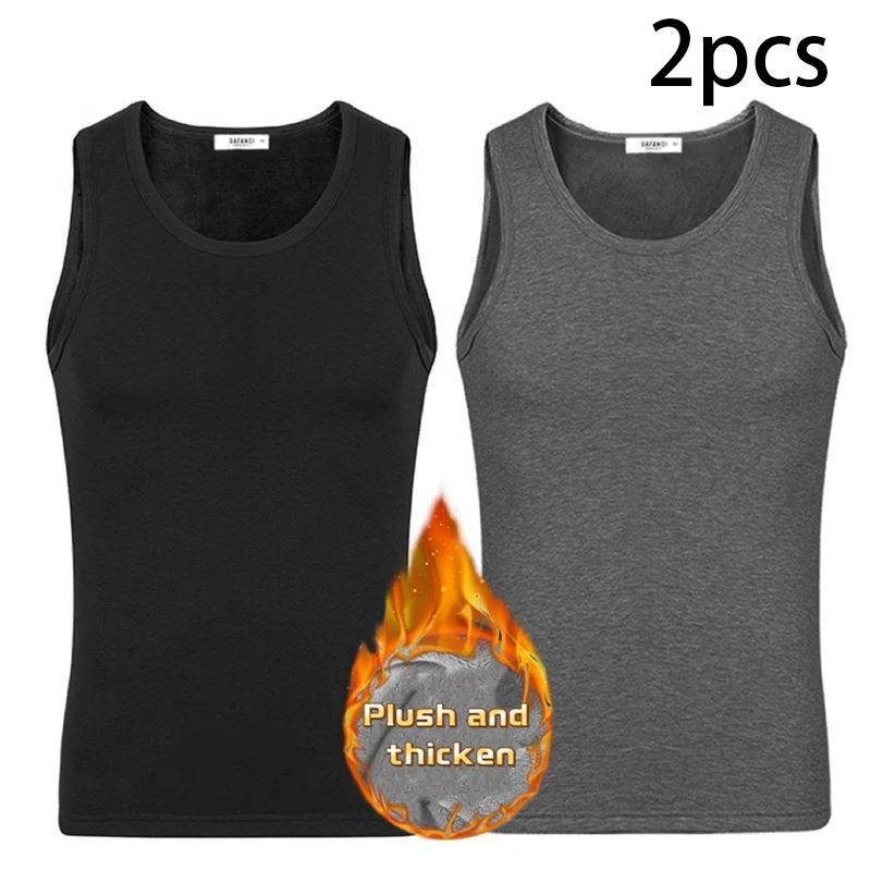 2pcs Men Thermal Underwear Man Sleeveless Vest Autumn WinterThermo Lingerie Men's Warm Top Thickening Thermo Vest Undershirt