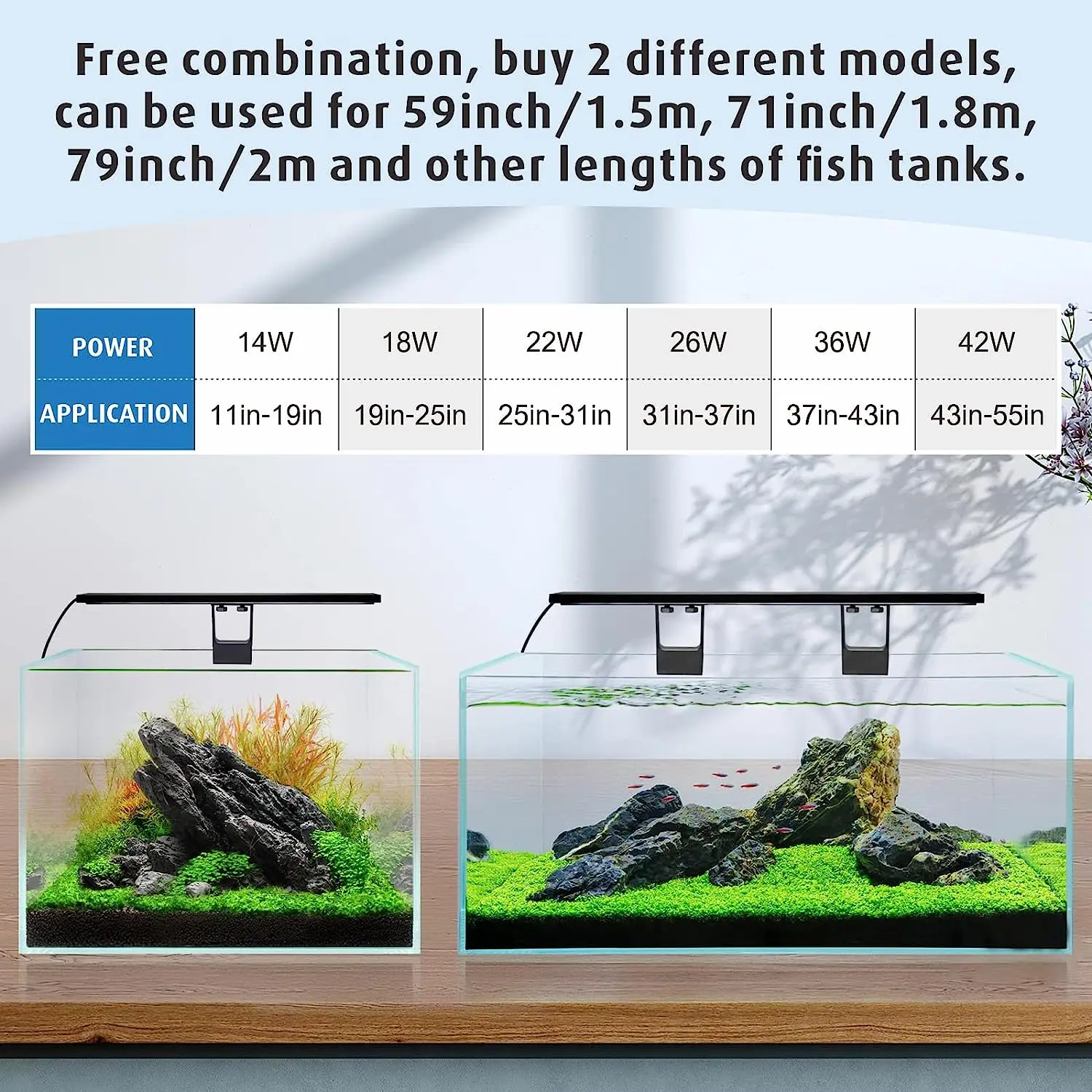 Full Spectrum Aquarium LED Light Sunset-Moon Fish Tank Light Adjustable Timer Brightness with 9 Colors for Planted Tank