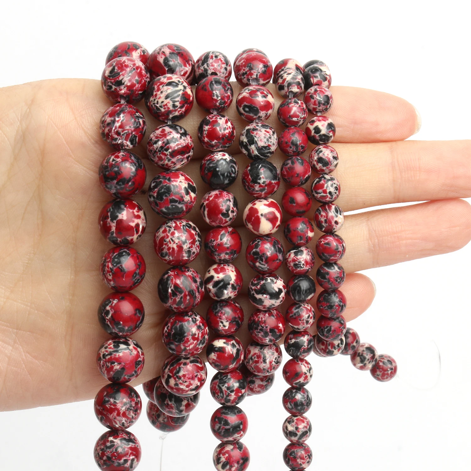 6 8 10mm Black Red White Imperial Jasper Howlite Turquoises Sea Sediment Loose Stone Bead For Jewelry Making Bracelet Necklace