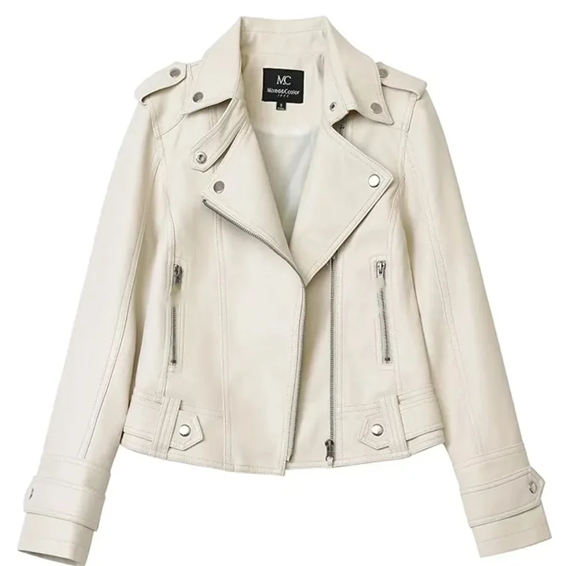 2025 traje chaqueta de cuero Pu para mujer nueva primavera otoño chaquetas de cuero sueltas abrigo locomotor corto moda cremallera bolsillo prendas de vestir exteriores