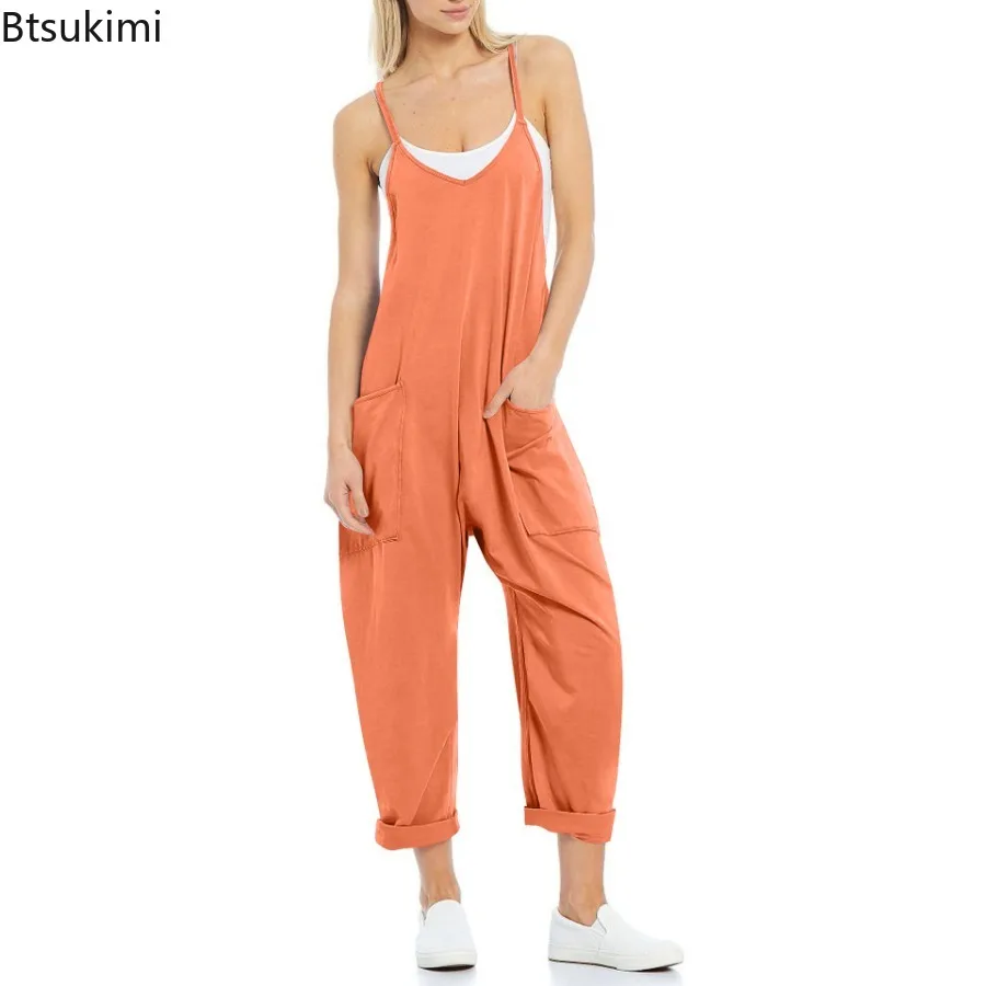 Tuta elasticizzata estiva da donna Tute eleganti in maglia solida Tuta da donna con tasca grande Tuta dritta da donna per donna