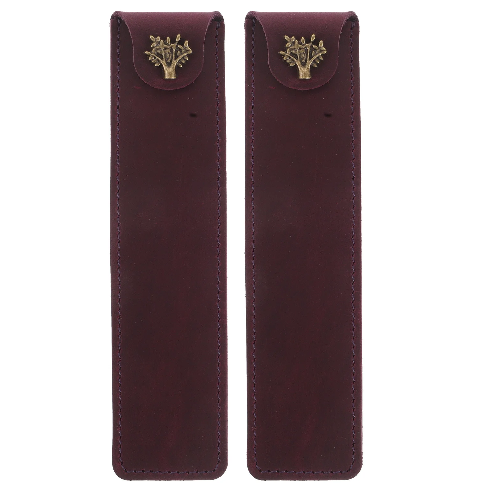 

2Pcs Cowhide Vintage Pen Sleeve Protective Case Slim Portable Pencil Holder Minimalist Pen Organizer Practical Storage