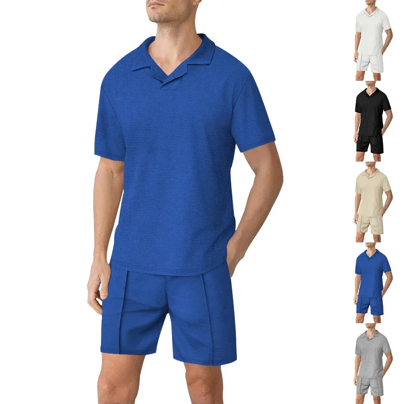 GELITAYIN European And American Style Men's Summer Suits Casual Fashion Loose LapelspoloShirt Short Sleeve Shorts Two-Piece Set