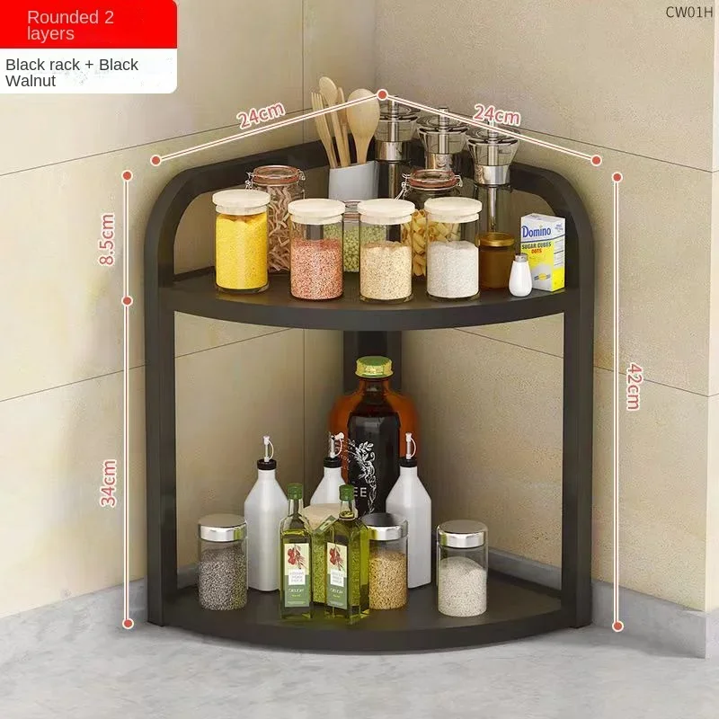 3 Layer Kitchen Triangular Shelving Counter Top Corner Seasoning Rack Household Corner Floor Salt Vinegar Organization Storage