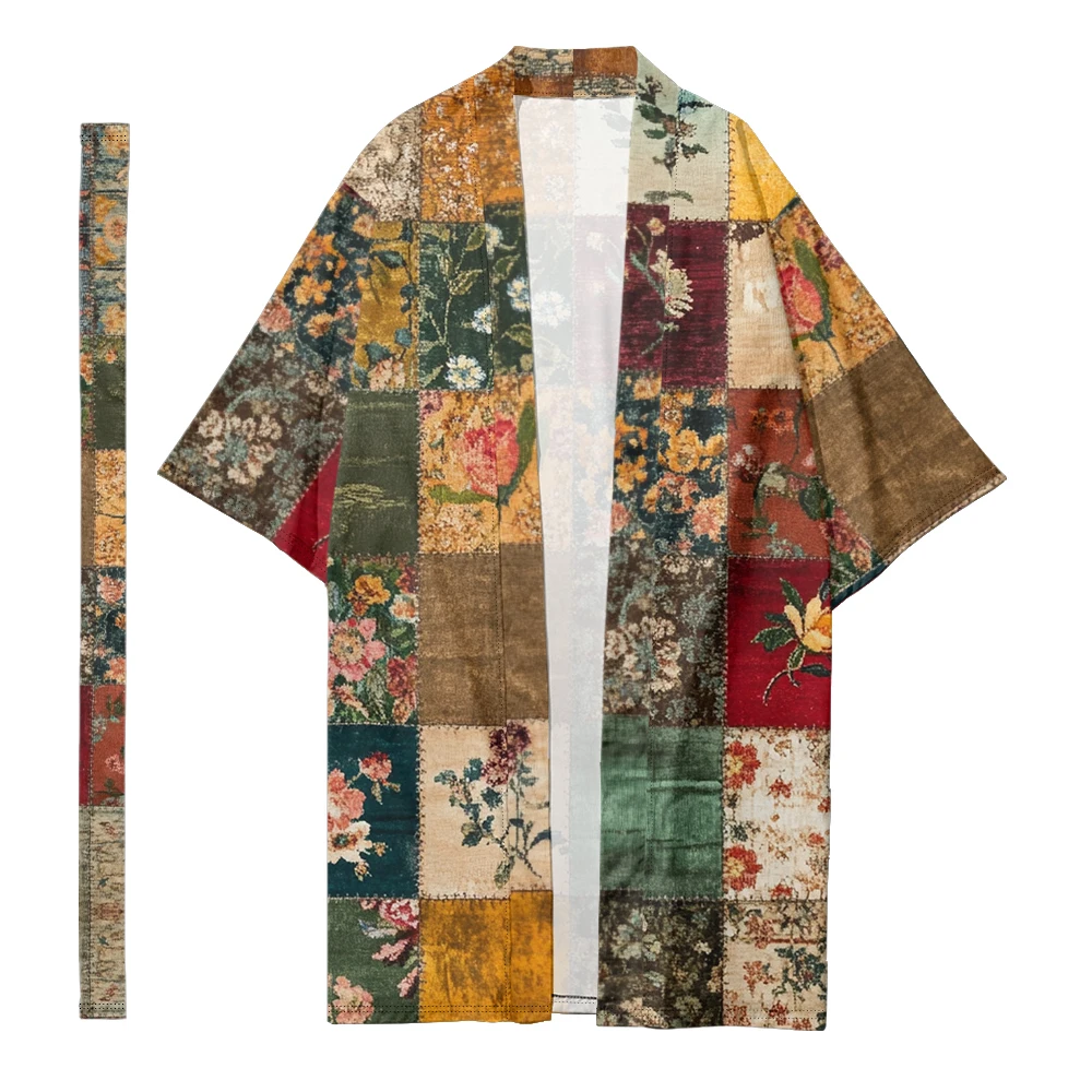 Kimono Samurai Japonês Cosplay, Quimono Longo, Kimonos Haori, Cardigã Retro, Robe Estampado Flora, Moda Japonesa, Outono