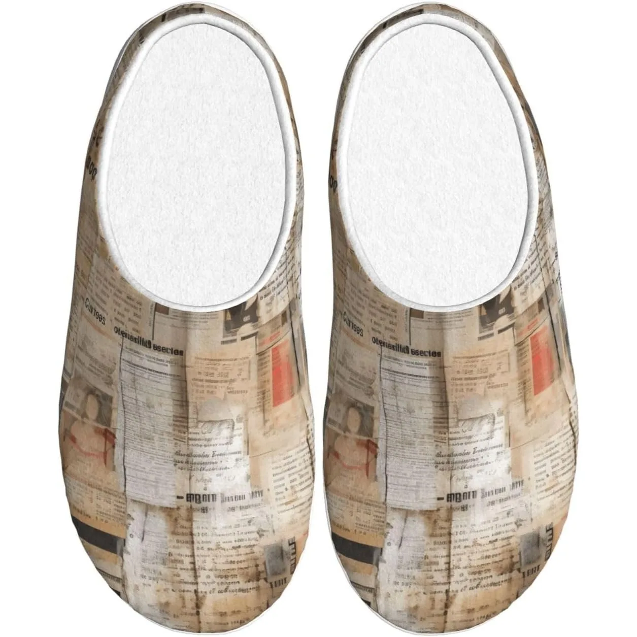 

Vintage Newspaper Patchwork Women’s Cozy Slippers Soft Cotton Indoor & Outdoor House Slippers With Anti-Slip Sole