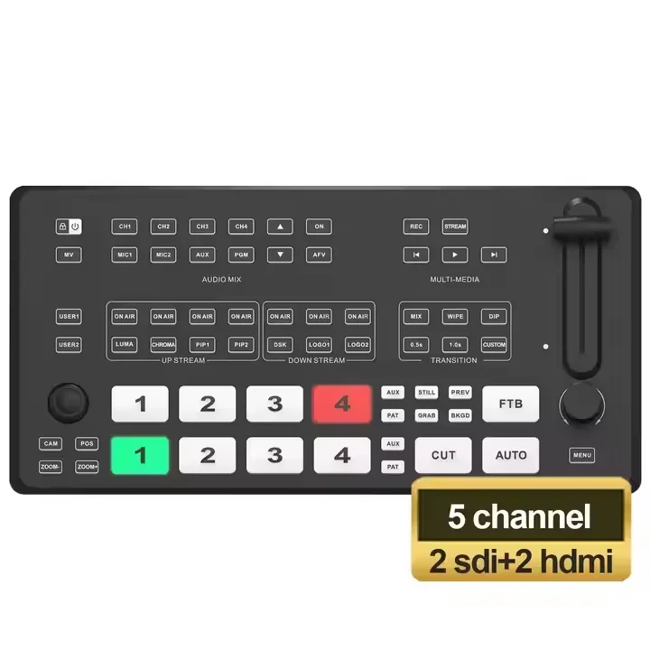 USD416  M4ES 5 Channel 2 sdi in 2 hd mi in 2 hd mi out lan usb3.0 Video Switcher Mixer withsd card usb record Streaming