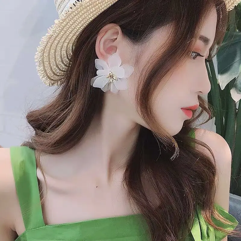 Steel Fun Jewelry Hyperbole Flower Earrings for Women Acrylic Big White Orange Green Flower Korean Fashion Holiday Earrings