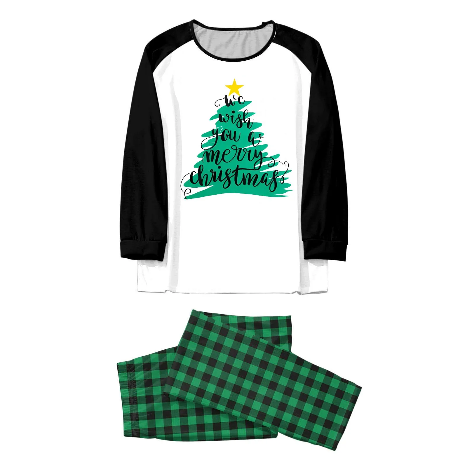 Merry Christmas Pajamas Family Matching 2 Piece Sets Sleepwear Christmas Tree Printed New Tops+Pants Set Parent-Child Outfit