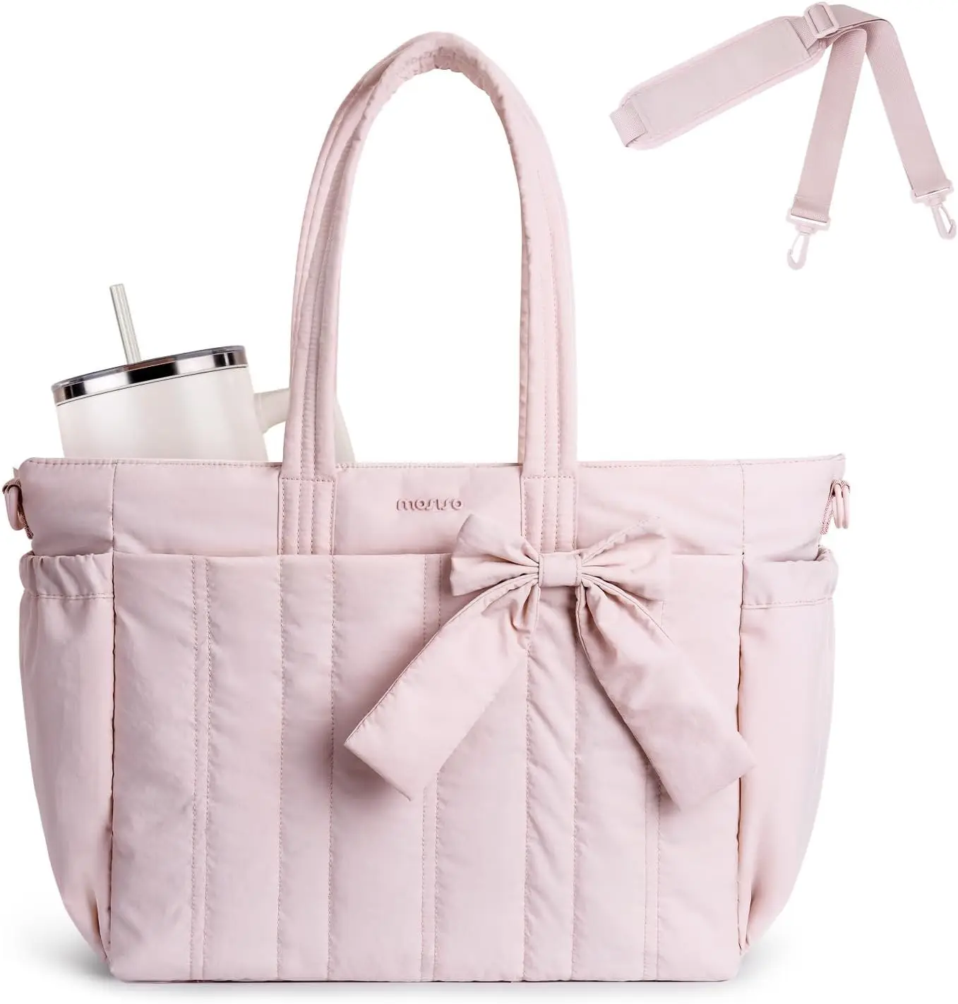 Women Puffer Cloud Tote Bag Lightweight Polyester Handbag Soft Touch Bow Design Large Capacity Laptop Work Travel Shoulder Bag