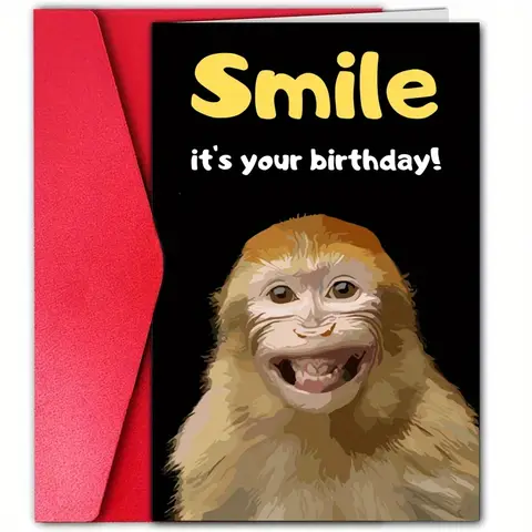 1pc, happy birthday card, cute monkey card, funny birthday card, humorous birthday card, animal birthday card