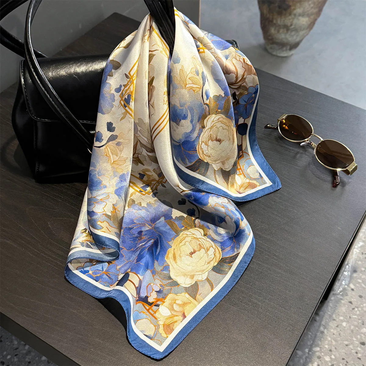 

Шарф из 100% чистого шелка, женский платок для шеи и волос, квадратные шарфы, бандана, модный новый маленький хиджаб, пончо с принтом, шарфы из пашмины