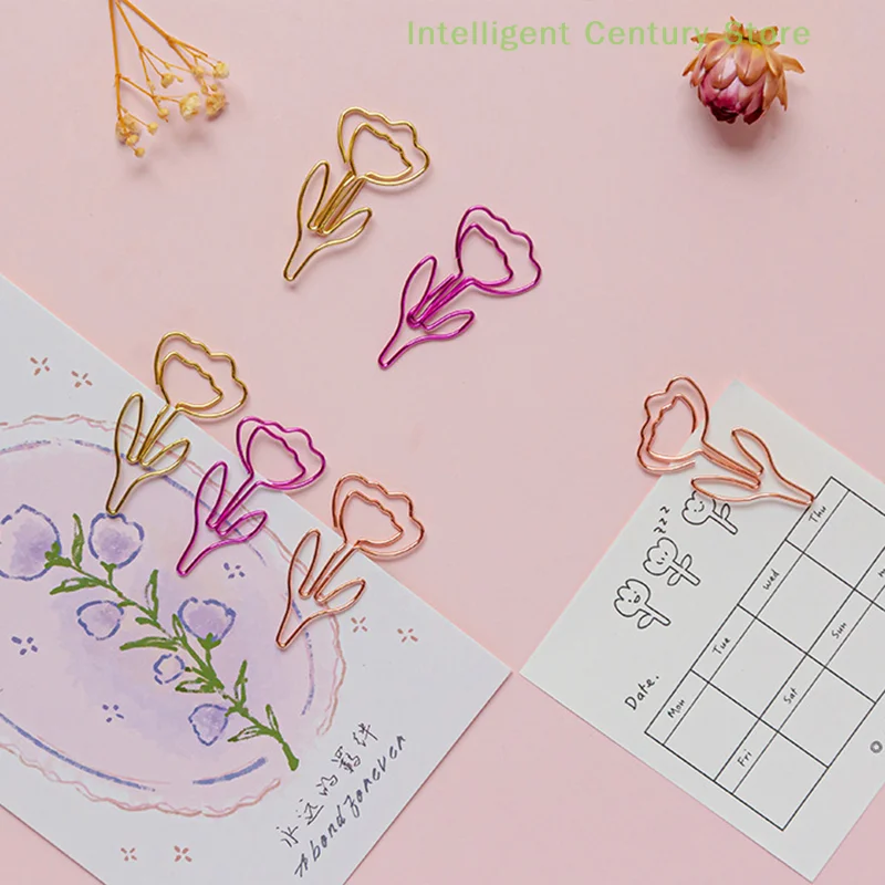 10 Pcs/Set Colored Flower Shaped Paper Clip Colored Paper Clip Office Stationery Metal Bookmark Holder Stationery Paper Clips