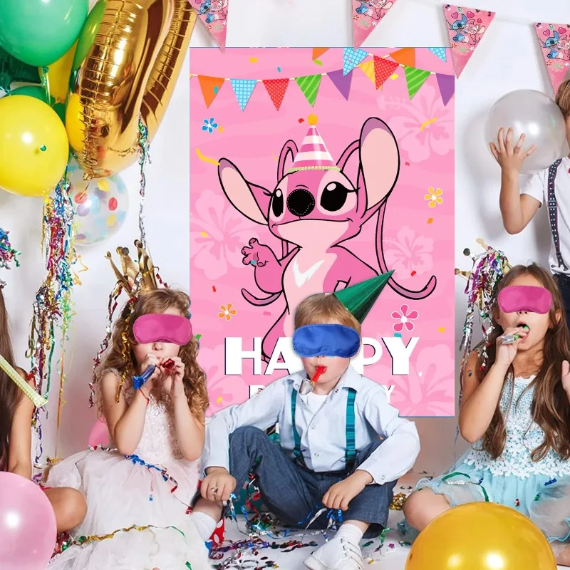 Pin The Nose On The Stitch Party Game Posters Stickers Disney Stitch Party Decoration Kids Baby Shower Favor Birthday Sets Gift