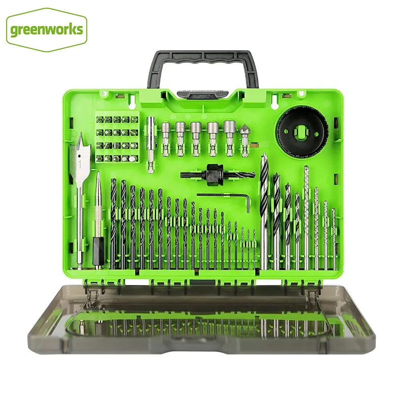 Greenworks 60 Piece Black Oxide Drilling and Driving Bit Set with Modular Case for Wood, Metal, Plastic, and Masonry,3X Longer