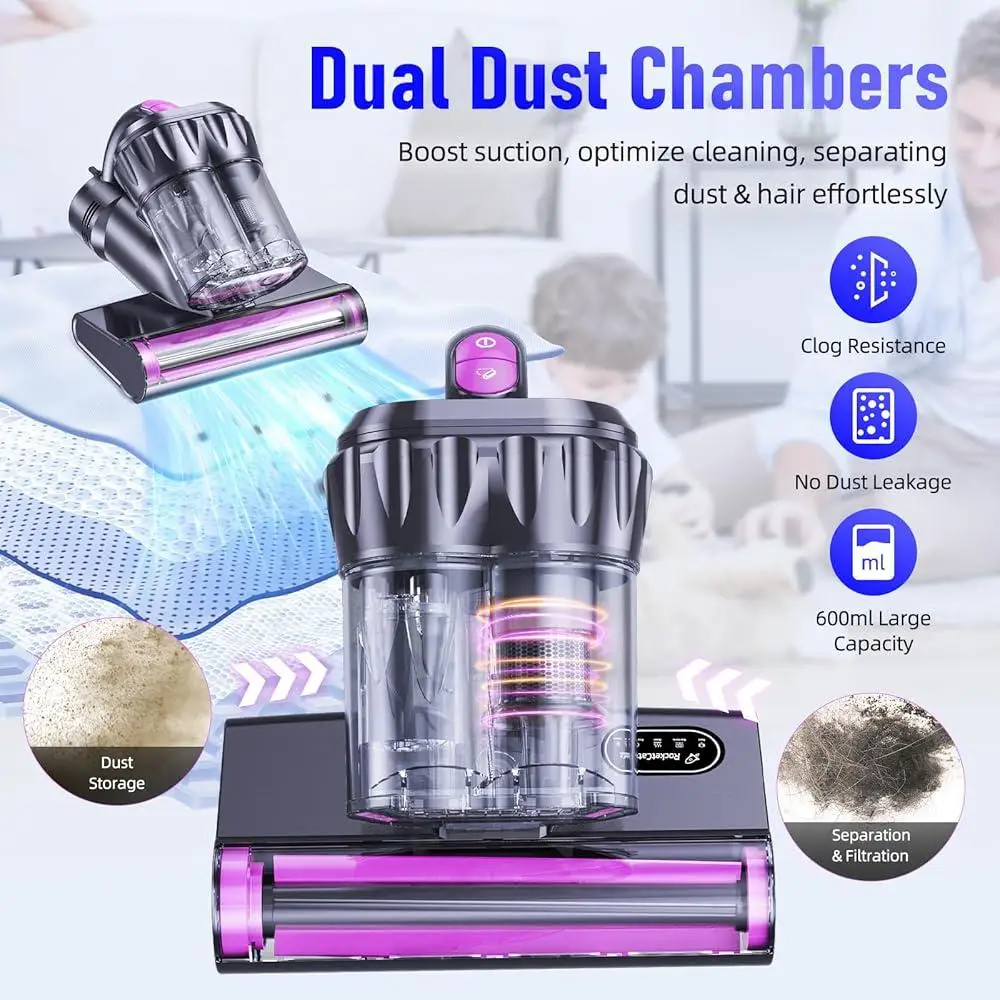 強力なマットレス掃除機 15Kpa 吸引 HEPA フィルター UV 超音波高熱 6 モードダストペットの毛除去クリーナー