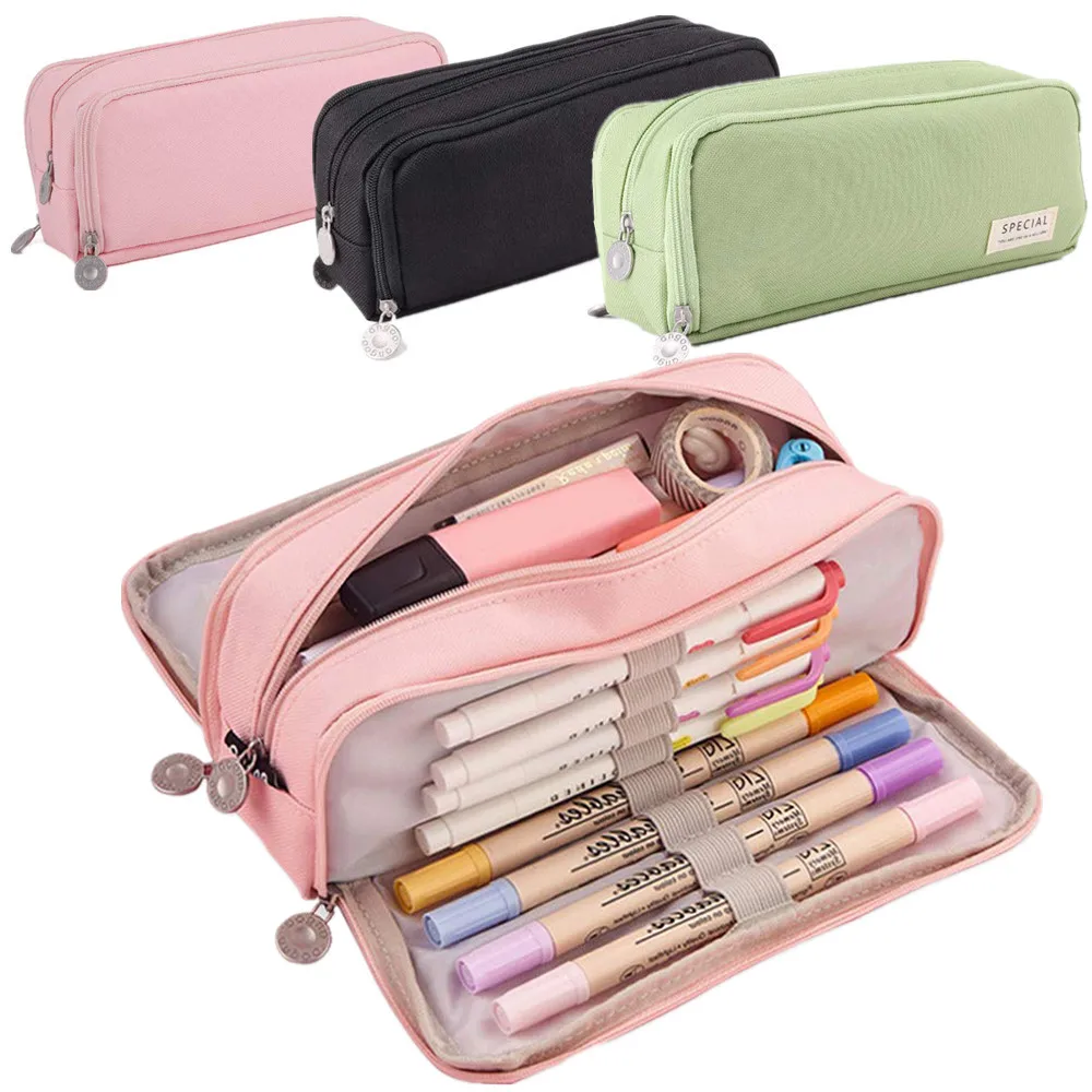 Large Capacity Pencil Case 3 Compartment Multifunctional Pen Bag for Girls Boy School Student Office Stationery Organizer