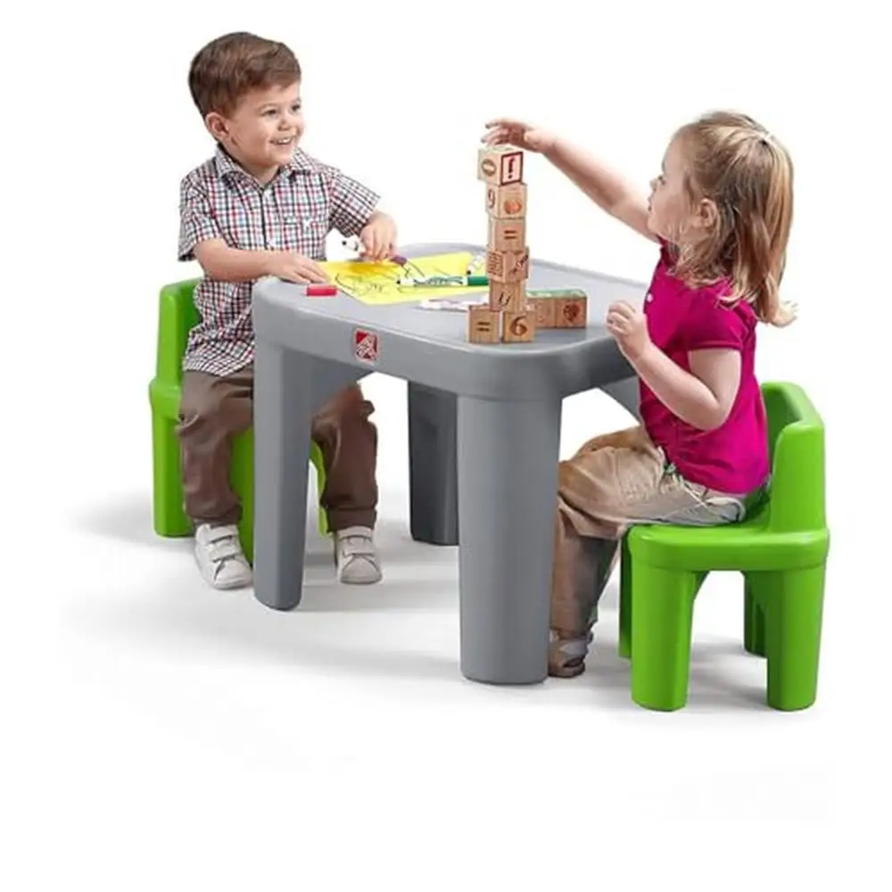 

Kids Table and Chair Set Playroom Toddler Activity Gray/Green Space-Saver Easy-to-Clean Durable Plastic Construction Ages 2