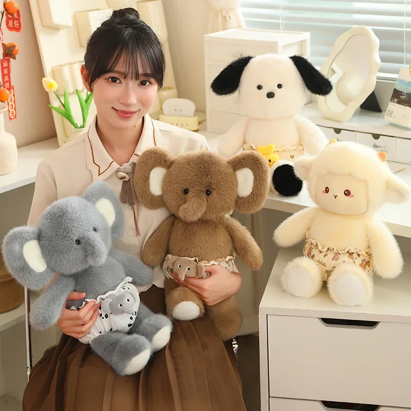 4- Soorten Super Leuke Cartoon Dieren Knuffels Zachte Pluizige Knuffelbare Schapen Doggy Olifant Pop Zachte Warme Metgezel Voor Kinderen