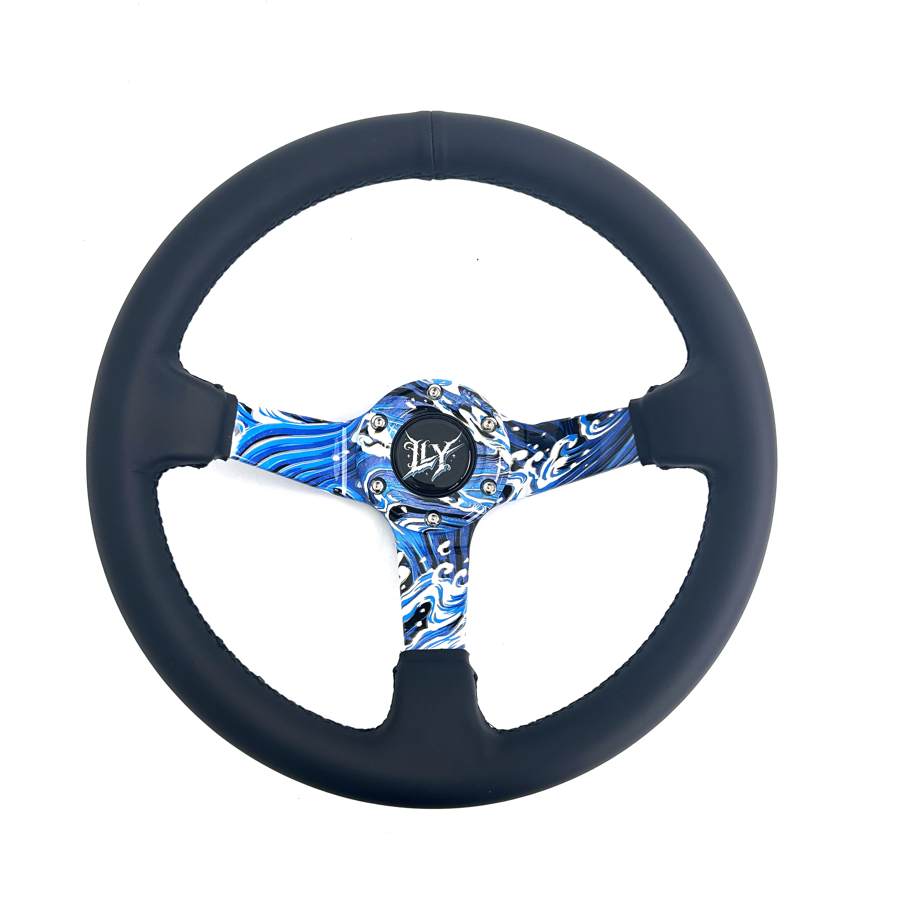 LY 325MM Sea Wave Steering Wheel Universal Modified Leather 6-hole Drift Sport Steering Wheel with Horn