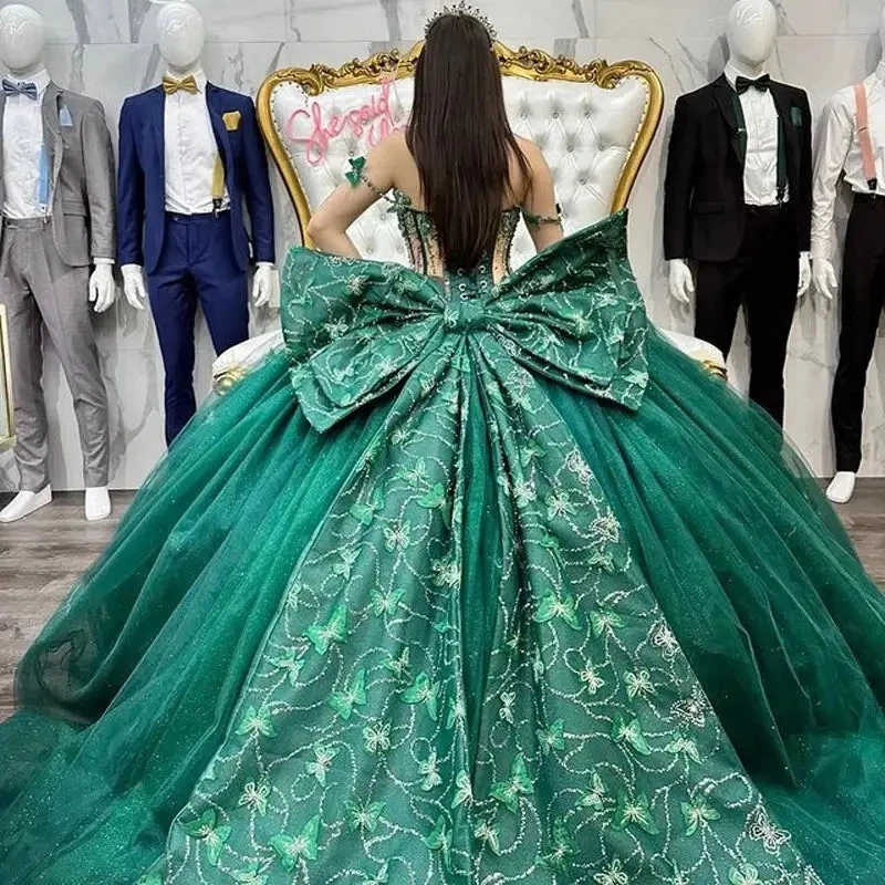 Personnalisé princesse Quinceanera robe papillon Appliques perles cristal anniversaire bal doux 16 robe robes De 15 Años Corset