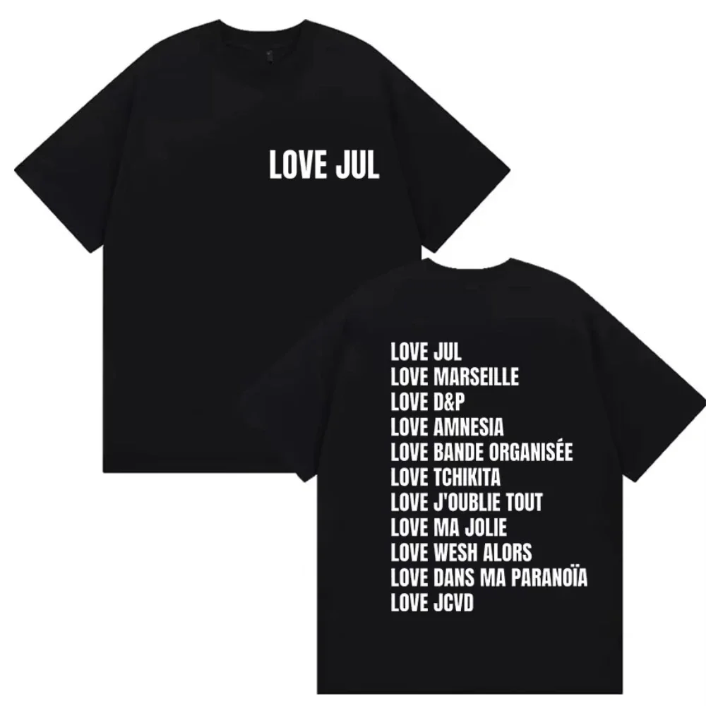 

Футболка с принтом альбома Love Jul France Rapper 2025 для мужчин и женщин, винтажные модные футболки с короткими рукавами, повседневные хлопковые футболки большого размера