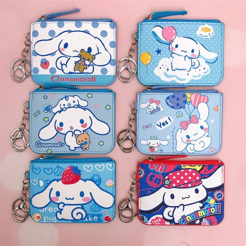 Cartoon Laurel Dog Big Ear Dog Small White Card Sleeve Coin Wallet Work Card Sleeve Name Tag With Key Ring Card Bag Wallet