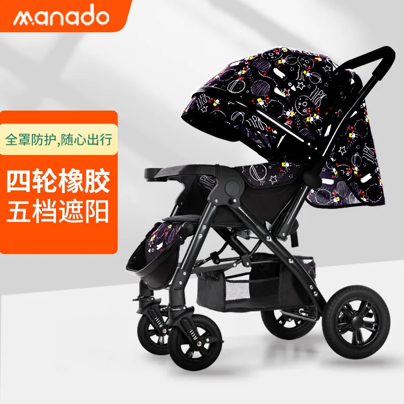 Baby Stroller with High Landscape Easy To Sit and Lie Down Lightweight Foldable Four-wheel Rubber Two-way Large Space